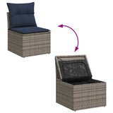 Set Divani Giardino 11 pz con Cuscini Polyrattan Acacia Grigio