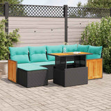 Set Divani Giardino 7 pz con Cuscini Marrone Polyrattan Acacia
