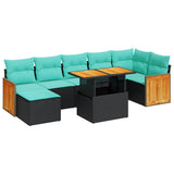Set Divano da Giardino 8pz con Cuscini Grigio Polyrattan Acacia