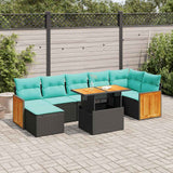 Set Divano da Giardino 8pz con Cuscini Grigio Polyrattan Acacia