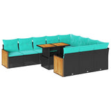 Set Divani da Giardino 11 pz con Cuscini Polyrattan Acacia Nero