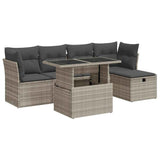 Set Divano da Giardino 6pz con Cuscini Grigio Chiaro Polyrattan