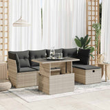 Set Divano da Giardino 6pz con Cuscini Grigio Chiaro Polyrattan