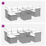 Set Divano da Giardino 8pz con Cuscini Grigio Chiaro Polyrattan