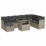 Set Divano da Giardino 9pz con Cuscini Grigio Chiaro Polyrattan