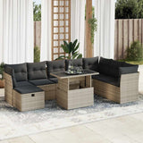 Set Divano da Giardino 9pz con Cuscini Grigio Chiaro Polyrattan