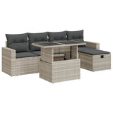 Set Divano da Giardino 6pz con Cuscini Grigio Chiaro Polyrattan