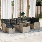 Set Divano da Giardino 8pz con Cuscini Grigio Chiaro Polyrattan