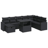 Set Divani da Giardino 9 pz con Cuscini Nero in Polyrattan