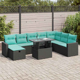 Set Divano da Giardino 9pz con Cuscini Grigio Polyrattan Acacia
