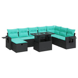 Set Divano da Giardino 9pz con Cuscini Grigio Polyrattan Acacia