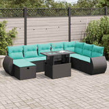 Set Divano da Giardino 9pz con Cuscini Grigio Polyrattan Acacia