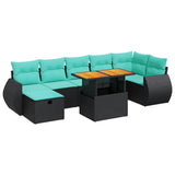 Set Divani da Giardino con Cuscini 8 pz Nero Polyrattan Acacia