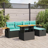 Set Divano da Giardino 6 pz con Cuscini Nero Polyrattan Acacia
