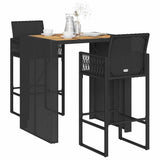 Set Bar da Giardino 3pz senza Cuscini Nero in Polyrattan Acacia