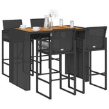 Set Bar da Giardino 5pz senza Cuscini Nero in Polyrattan Acacia