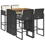 Set Bar da Giardino 5 pz con Cuscini Nero in Polyrattan Acacia