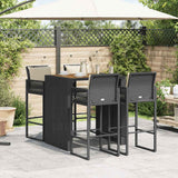 Set Bar da Giardino 5 pz con Cuscini Nero in Polyrattan Acacia