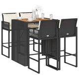 Set Bar da Giardino 5 pz con Cuscini Nero in Polyrattan Acacia