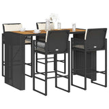 Set Bar da Giardino 5 pz con Cuscini Nero in Polyrattan Acacia