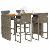 Set Bar da Giardino 5 pz con Cuscini Nero in Polyrattan Acacia