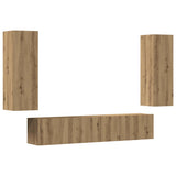 Mobili TV a Parete 4 pz Rovere Artigianale in Legno truciolato
