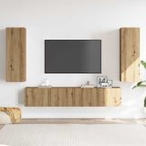 Mobili TV a Parete 4 pz Rovere Artigianale in Legno truciolato