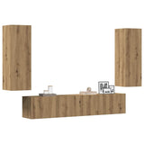 Mobili TV a Parete 4 pz Rovere Artigianale in Legno truciolato