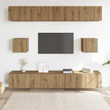 Set Mobile TV 6 pz Montato a Parete Rovere in Legno truciolato