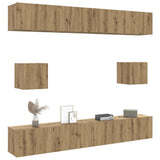 Set Mobile TV 6 pz Montato a Parete Rovere in Legno truciolato