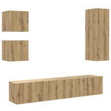 Set Mobile TV 5 pz Montato a Parete Rovere in Legno truciolato