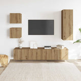 Set Mobile TV 5 pz Montato a Parete Rovere in Legno truciolato