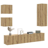 Set Mobile TV 5 pz Montato a Parete Rovere in Legno truciolato