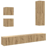Set Mobile TV 5 pz Montato a Parete Rovere in Legno truciolato