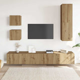 Set Mobile TV 5 pz Montato a Parete Rovere in Legno truciolato