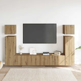 Set Mobile TV 8 pz Montato a Parete Rovere in Legno truciolato
