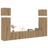 Set Mobile TV 8 pz Montato a Parete Rovere in Legno truciolato
