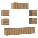 Set Mobile TV 7 pz Montato a Parete Rovere in Legno truciolato