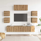 Set Mobile TV 7 pz Montato a Parete Rovere in Legno truciolato