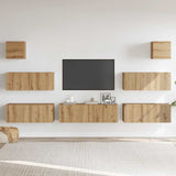 Set Mobile TV 7 pz Montato a Parete Rovere in Legno truciolato