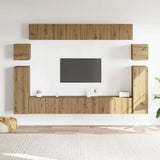 Set Mobile TV 8 pz Montato a Parete Rovere in Legno truciolato