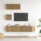 Set Mobile TV 4 pz Montato a Parete Rovere in Legno truciolato