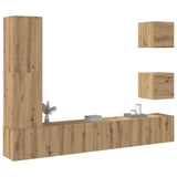 Set Mobile TV 5 pz Montato a Parete Rovere in Legno truciolato