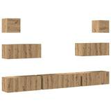 Set Mobile TV 7 pz Montato a Parete Rovere in Legno truciolato