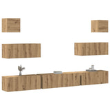 Set Mobile TV 7 pz Montato a Parete Rovere in Legno truciolato