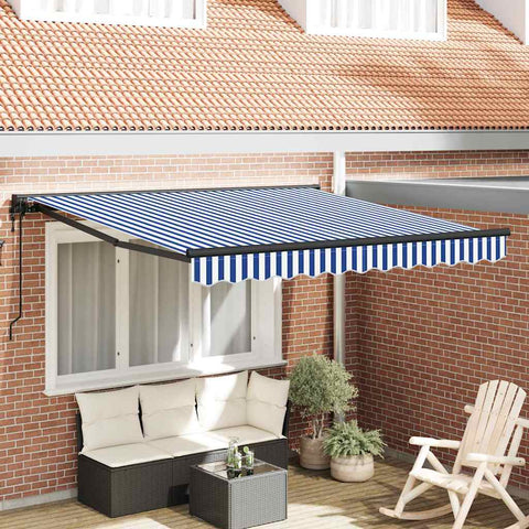 Tenda Retrattile Blu e Bianco 350x250 cm Tessuto