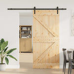 Porta Scorrevole con Set Hardware 90x210 cm Legno Massello Pino