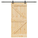 Porta Scorrevole con Set Hardware 90x210 cm Legno Massello Pino