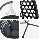 Sedia uovo sospesa Antracite e nero 104 x 100 x 191 cm