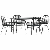 Set Mobili da Pranzo per Giardino 5 pz Nero Polyrattan Vetro